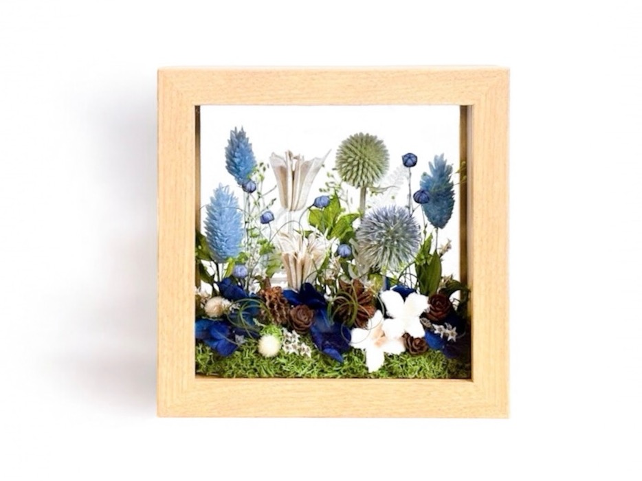 [ガラスフレームアレンジ]ブルーガーデン/プリザーブド×ドライフラワー