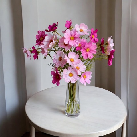 《ずっと咲いてる》可憐なピンクコスモスの３色華やか花瓶アレンジ/アーティフィシャルフラワー