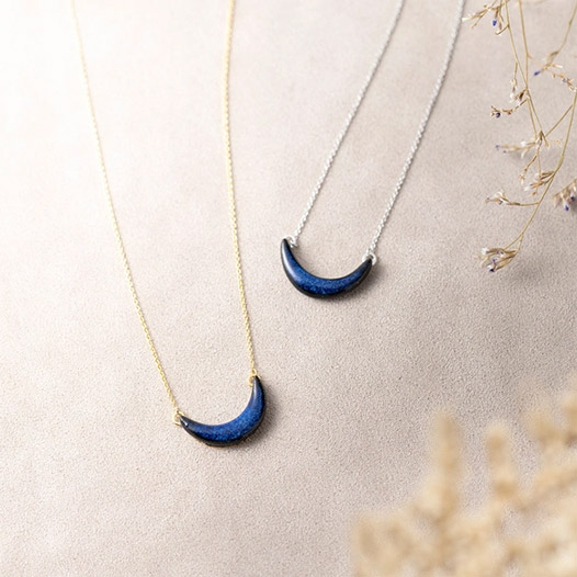 MIKELOオリジナル 陶器「tou」 下弦の月 ネックレス｜藍 ギフトボックス付き