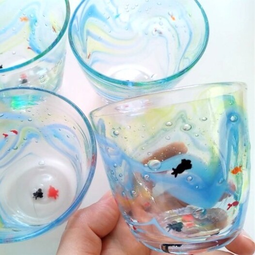 泳ぐ金魚のグラス（そばちょこ）+ガラスの箸置き