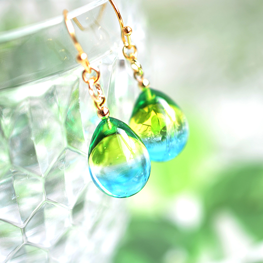 菜の花と空ネックレス＆ピアスセット（14kgf）