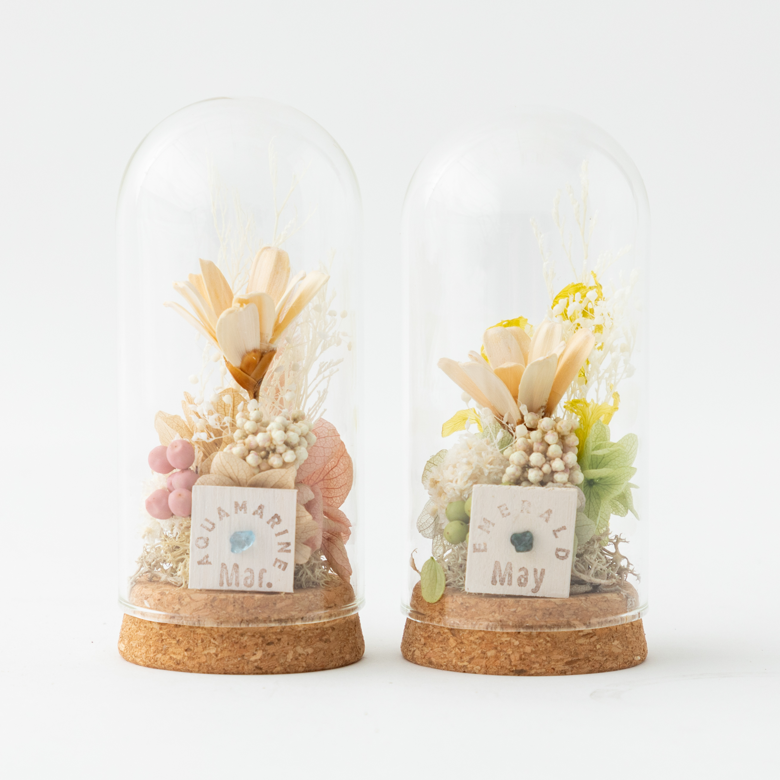 選べる誕生月の天然石 フラワードーム(S)と選べる揺れるフラワーモビール (3連) のインテリアセット