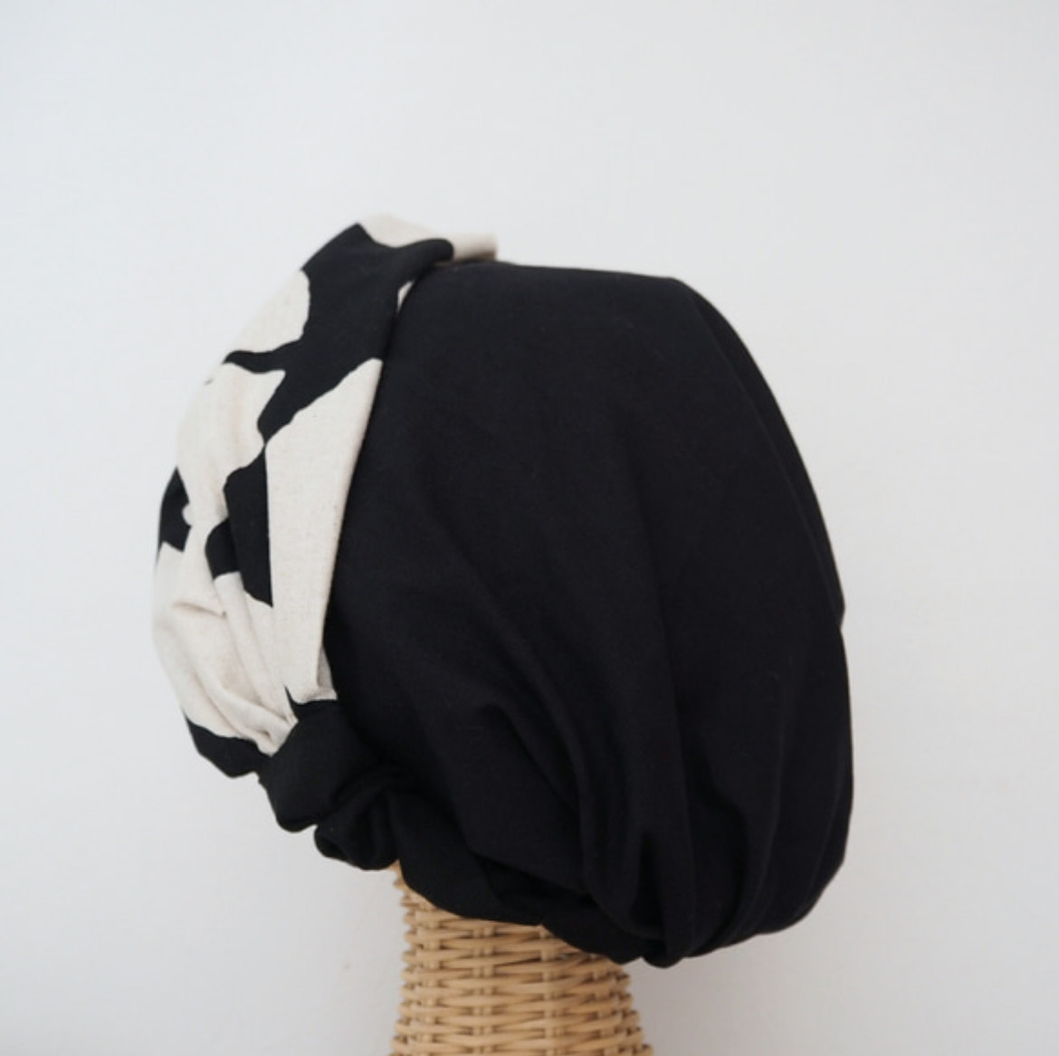 切り替え ヘアターバン (結び) ☆ 大きなドット モノトーン & オプションフード