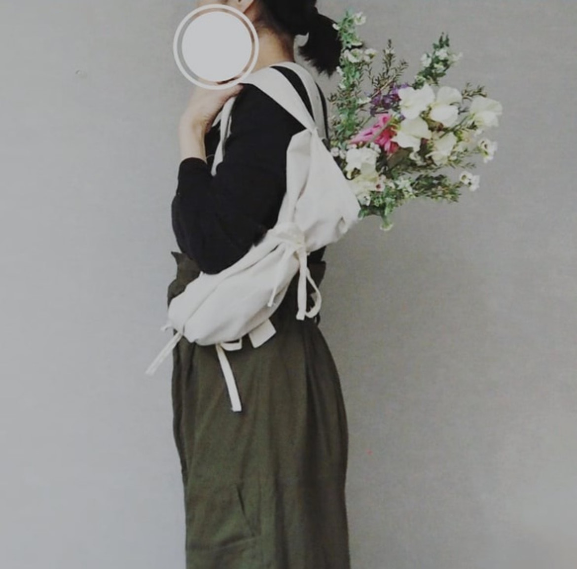 フラワーバッグ 綿麻ナチュラル M