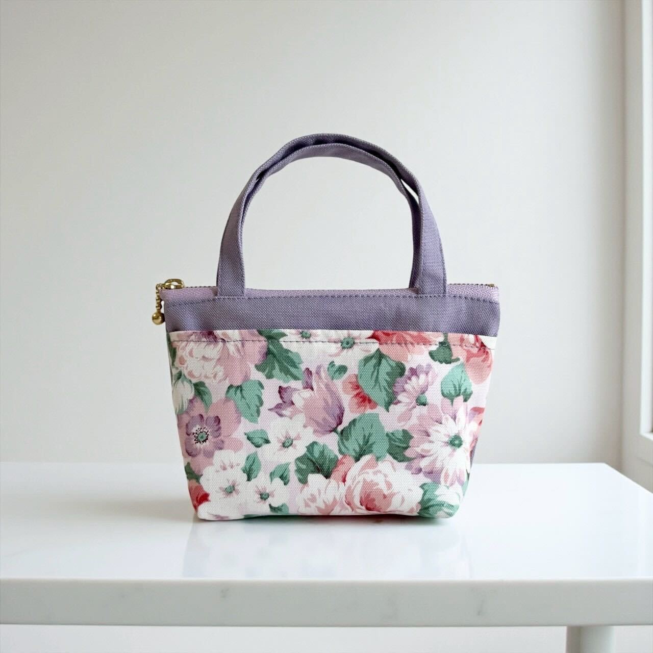 持ち手付きミニポーチ/アンティークフラワー