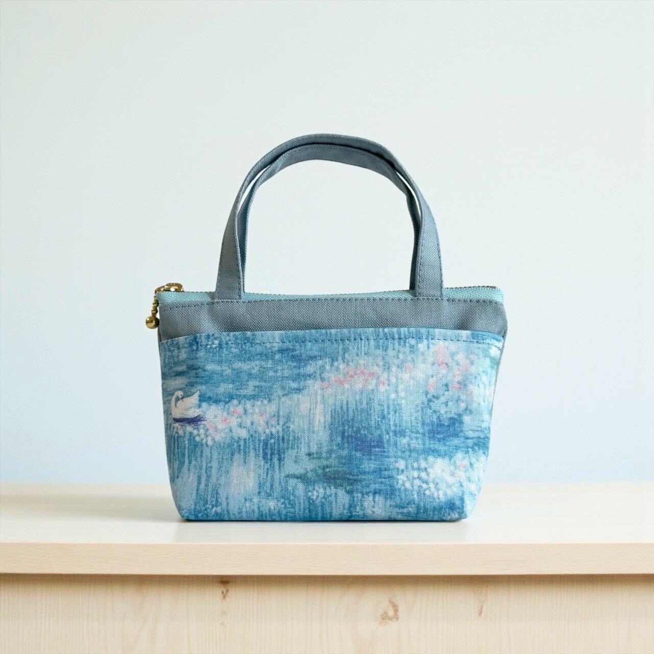 持ち手付きミニポーチ/レイクブルー