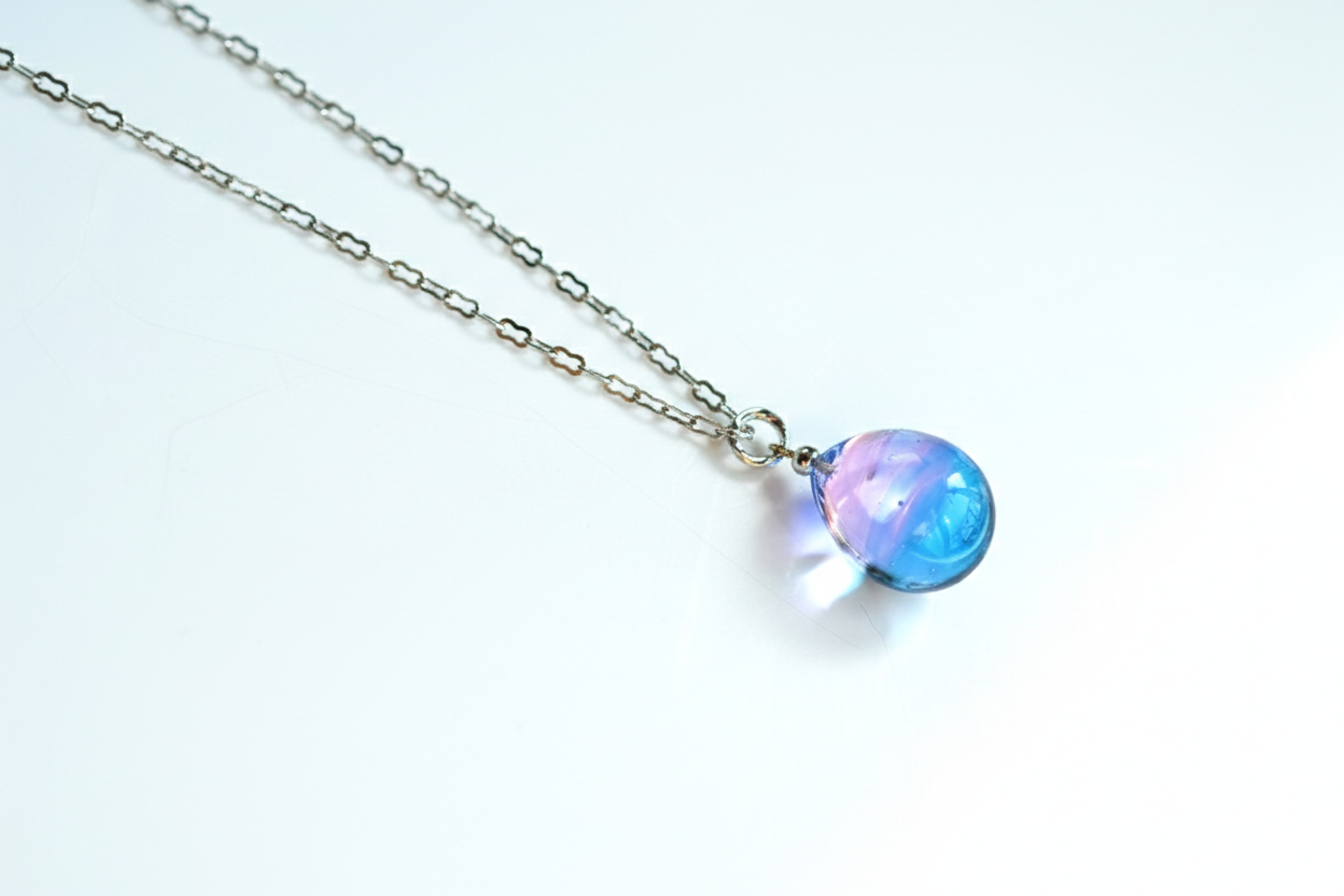 ピンクブルーネックレス＊シルバーカラー