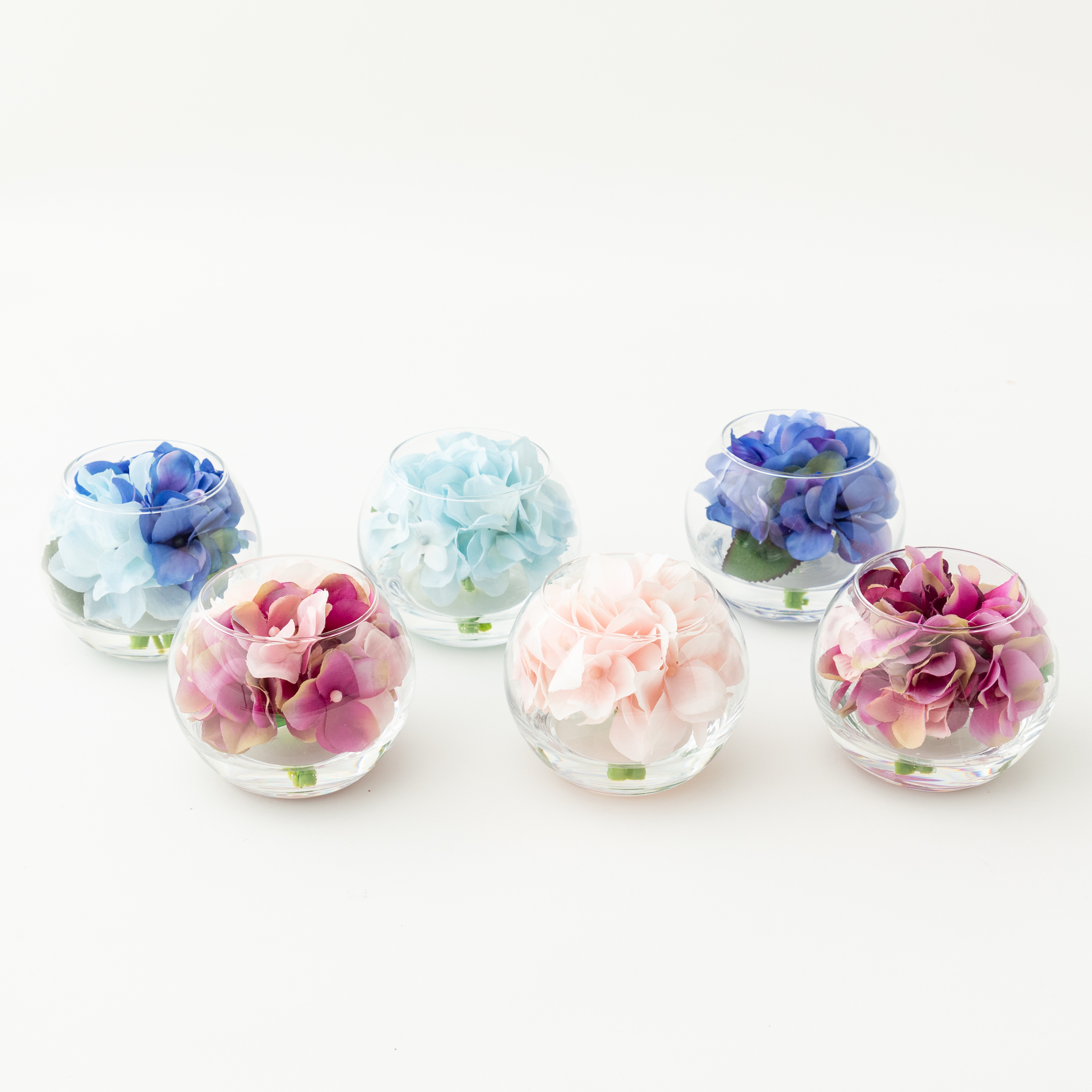 [紫陽花のガラスボールアレンジ]カラー6種/フェイクウォーター/アーティフィシャルフラワー