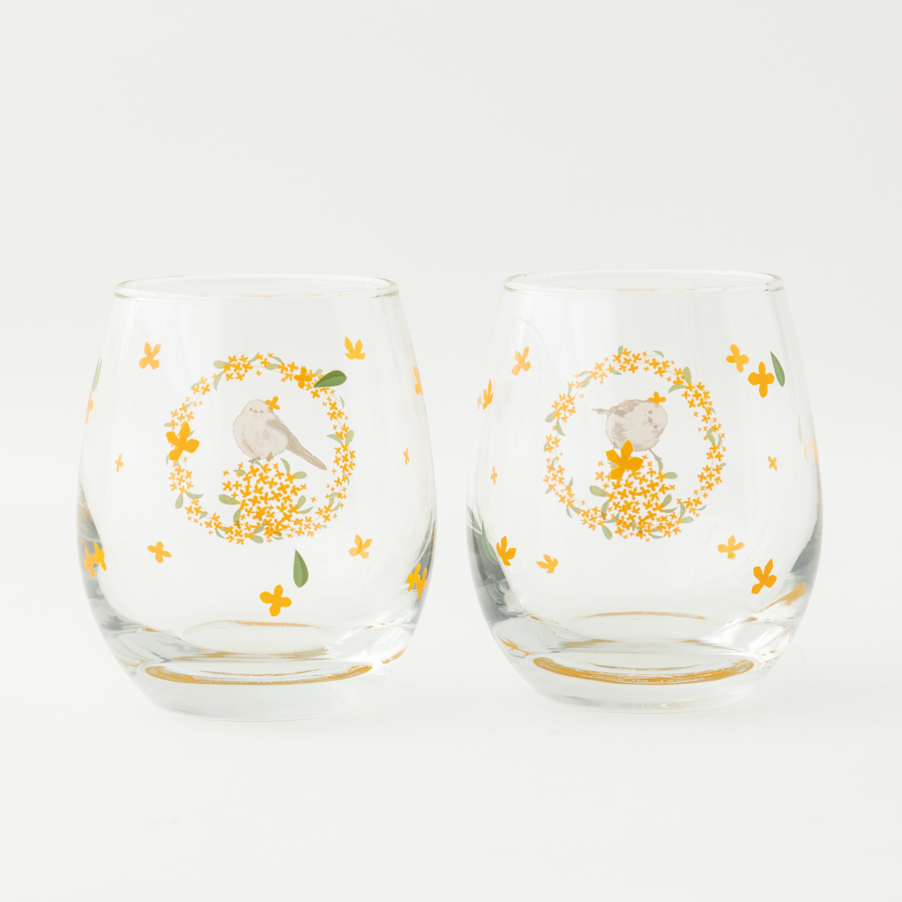 金木犀とシマエナガさんの花びら舞うペアグラス