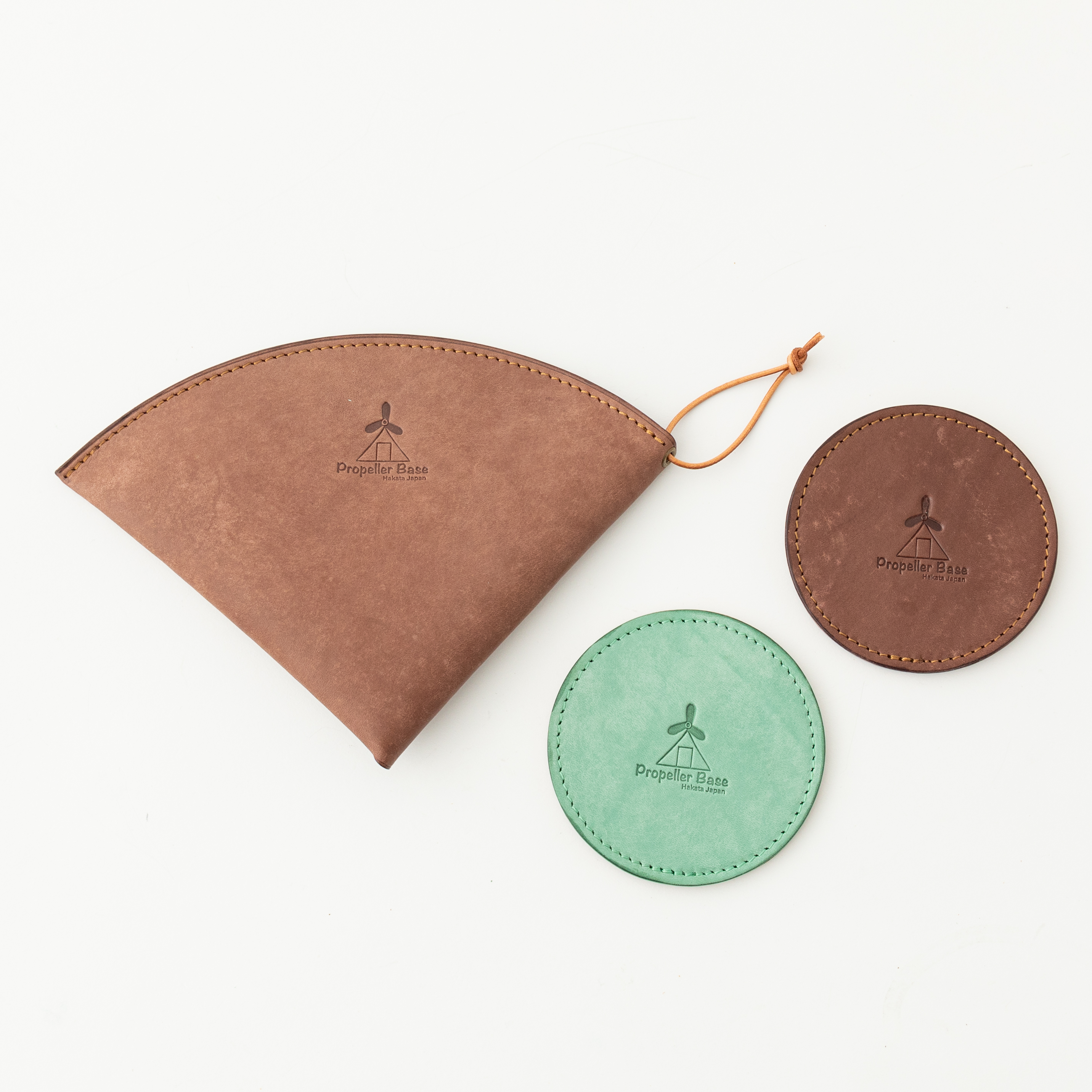 革のカフェセット　コーヒーブラウン