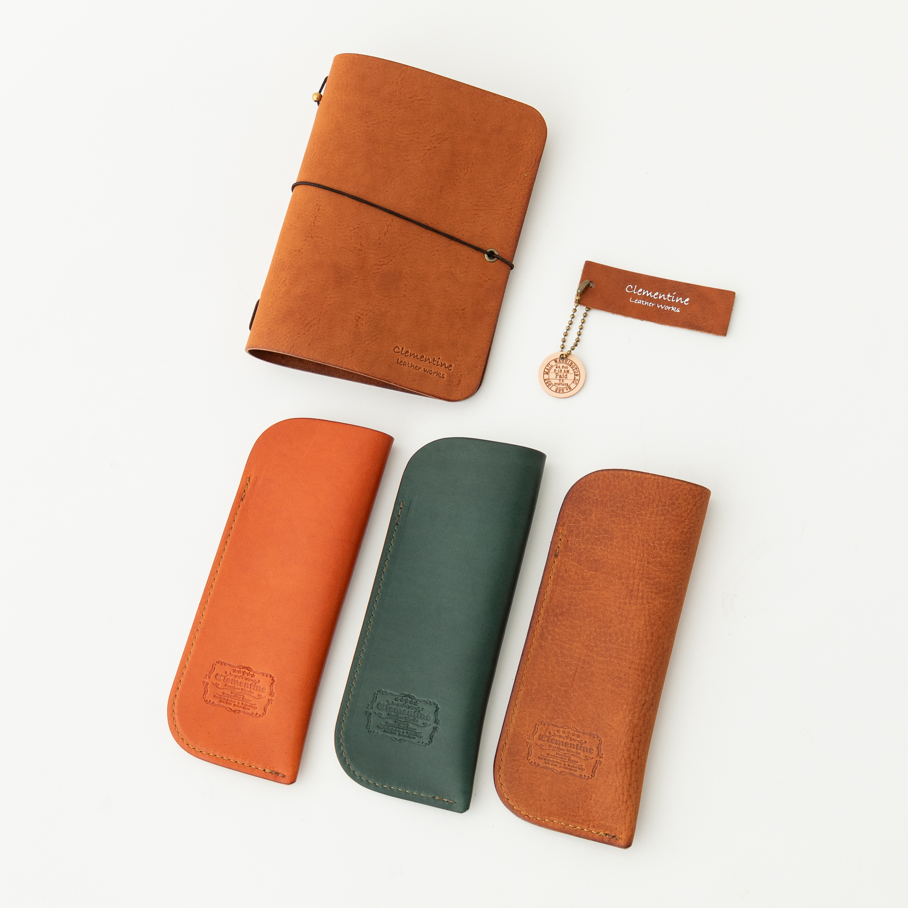 真鍮玉とイタリアンレザーのブックカバーとメガネケースの読書セット　レンガ