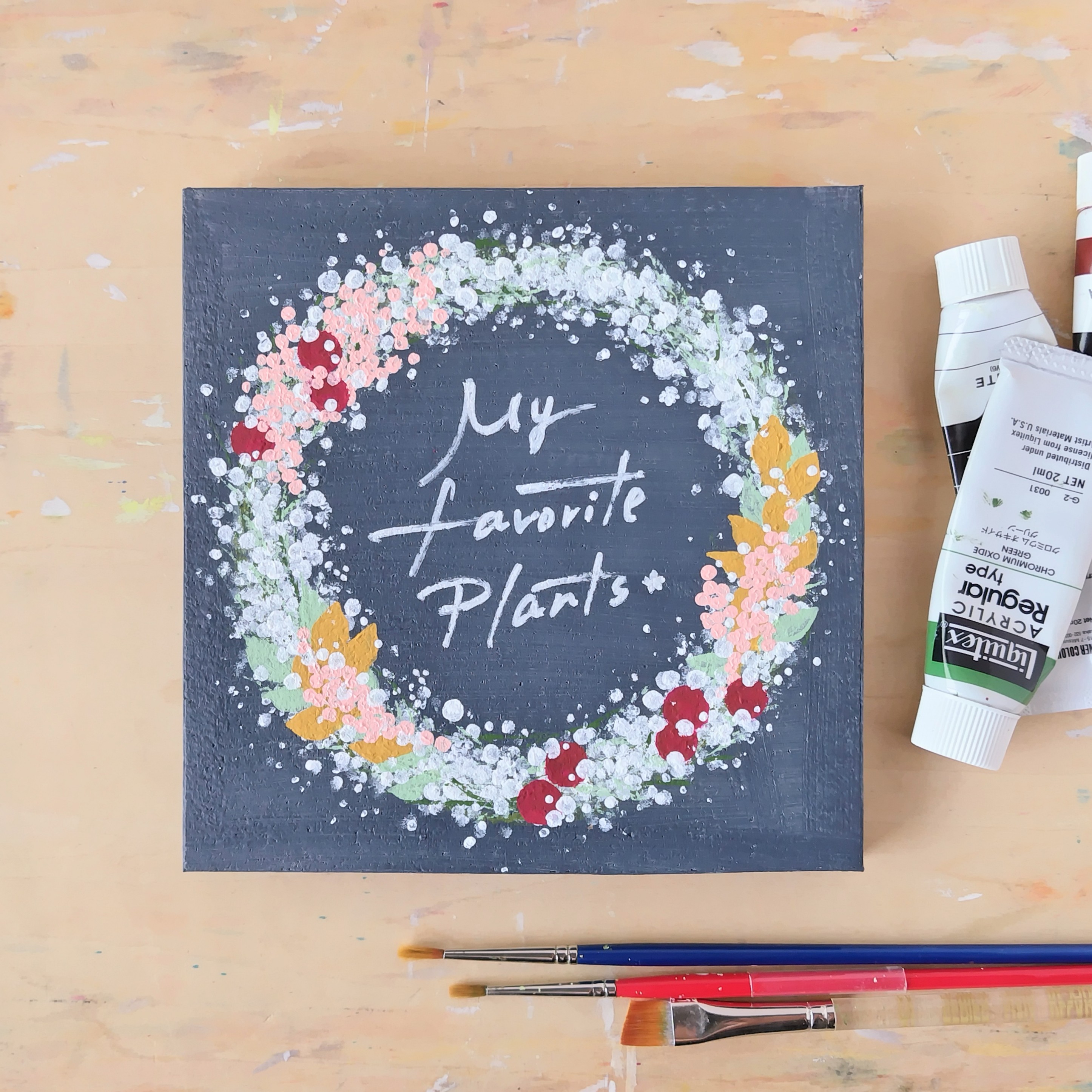 お好きな文字入れができるアートパネル「かすみそうのリース」