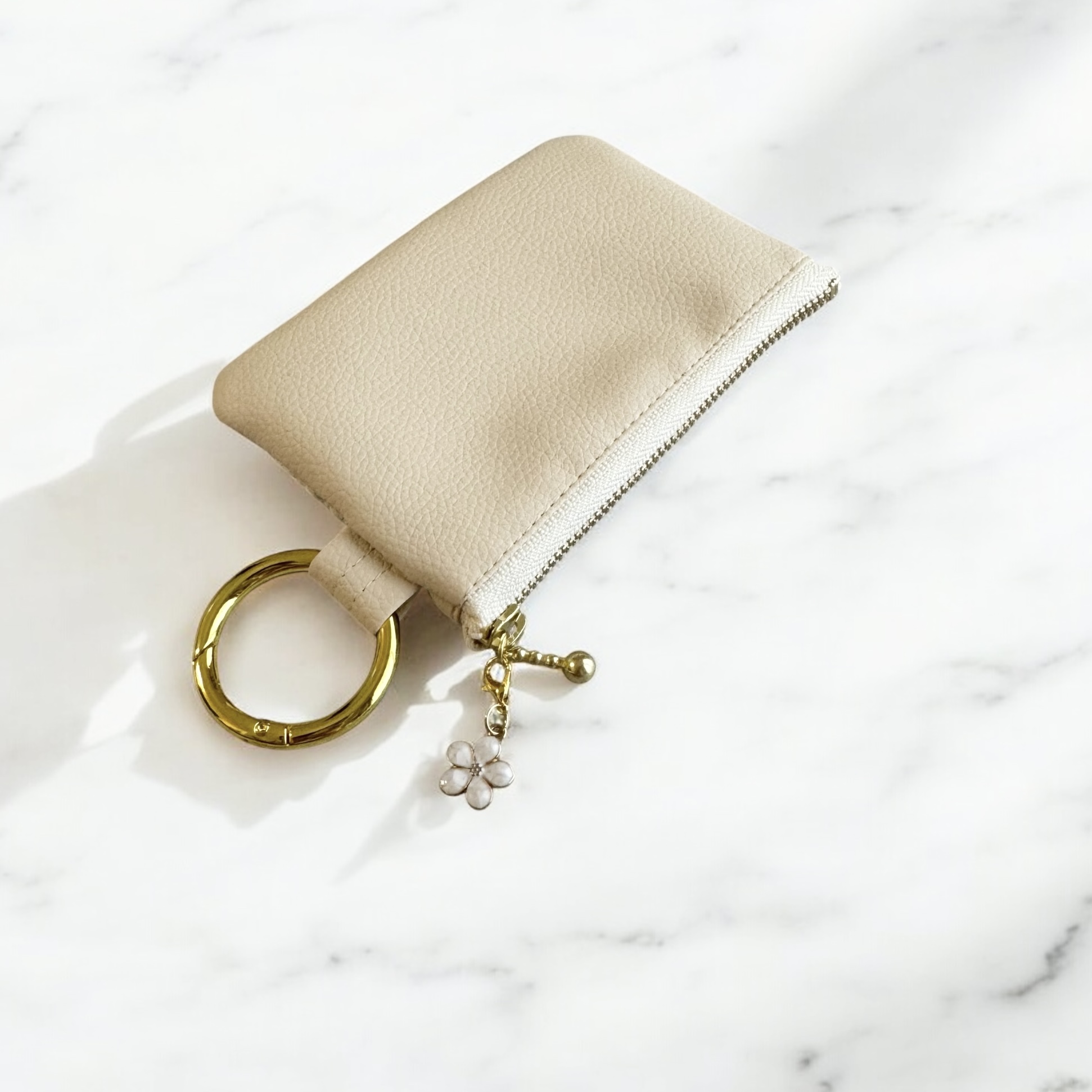 インド刺繍×エコレザー　ミニポーチ（ナチュラルフラワー）
