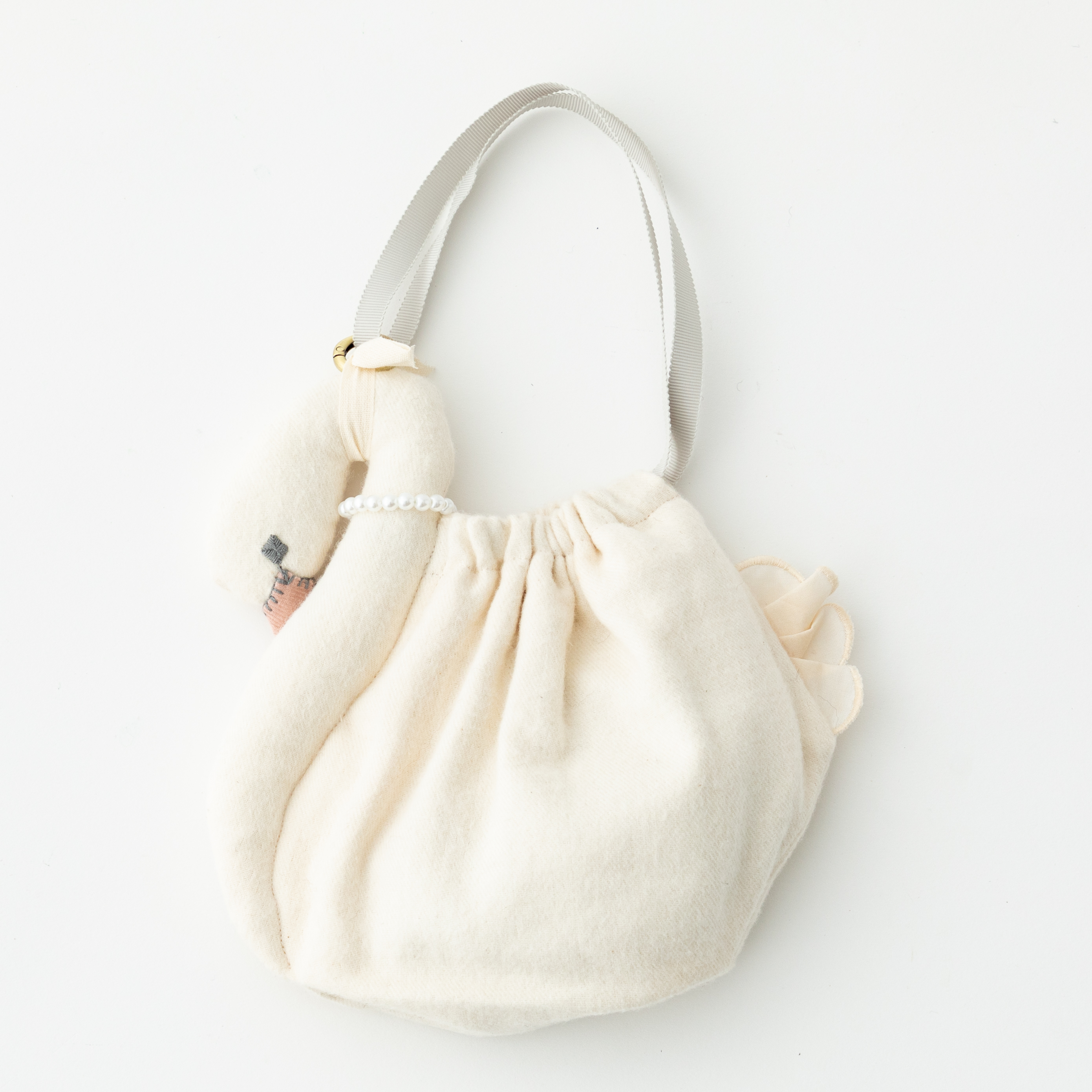 【 スワンポーチ S 】白鳥巾着 パール付き