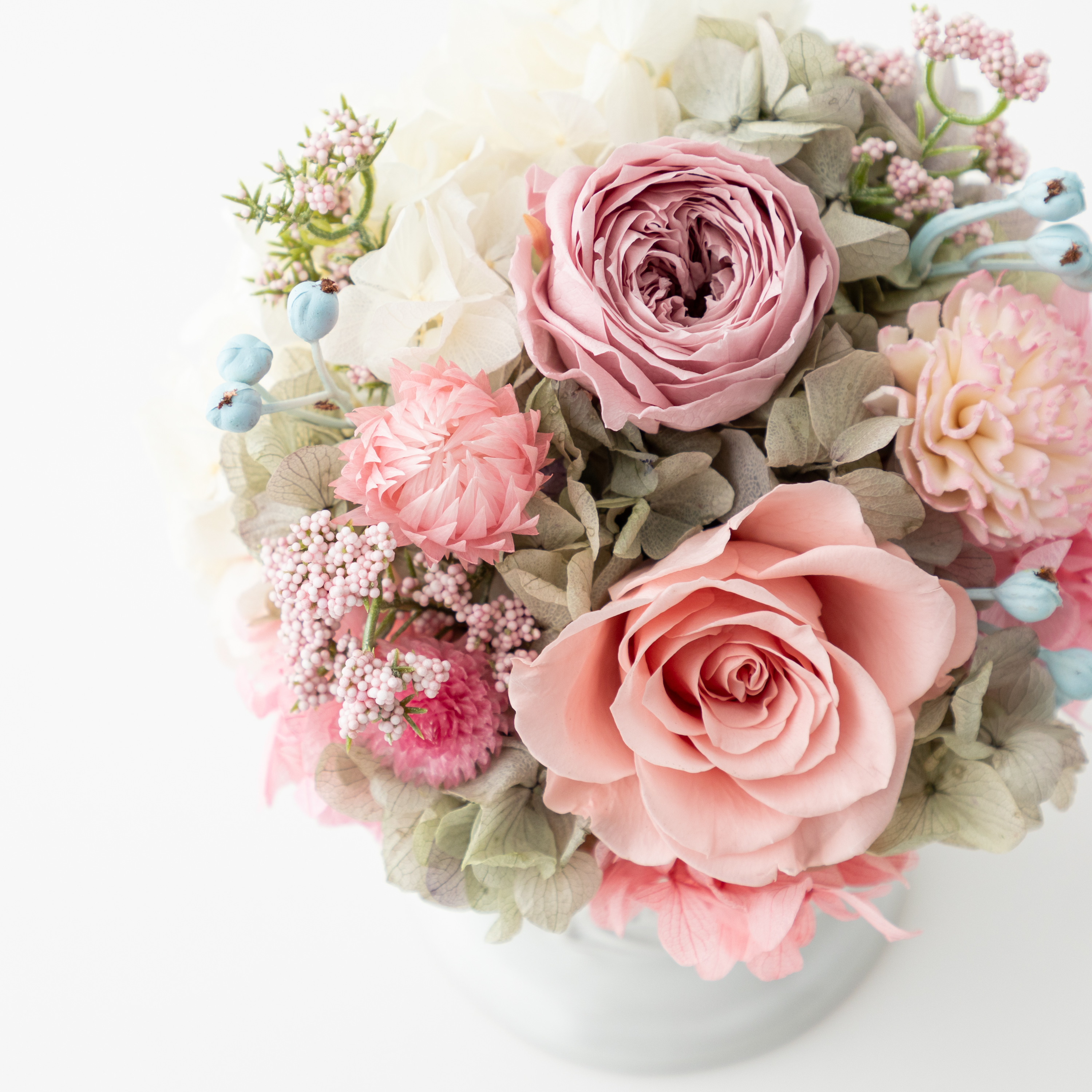 プリザーブドフラワーとアーティフィシャルフラワー２タイプの優雅なセット