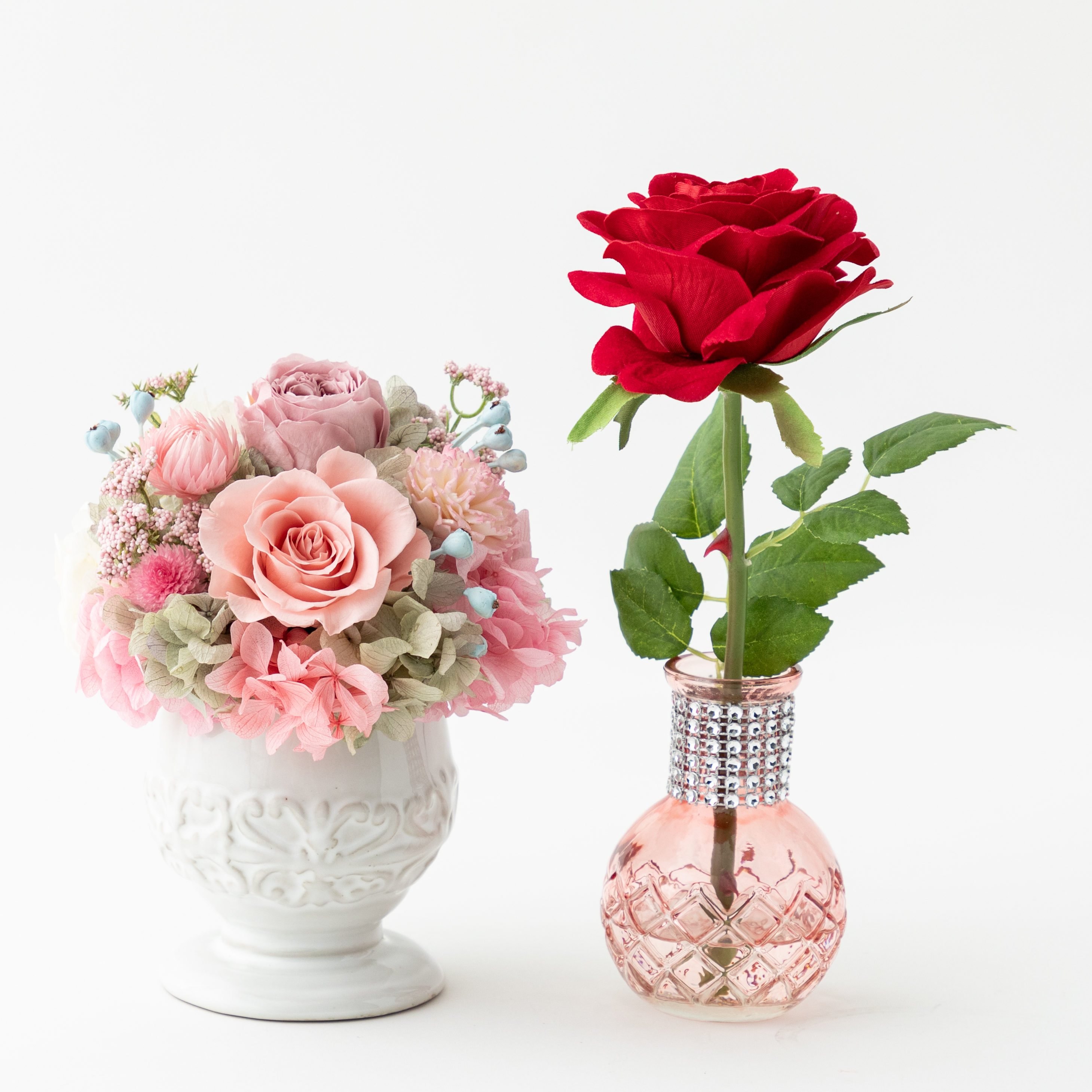 プリザーブドフラワーとアーティフィシャルフラワー２タイプの優雅なセット