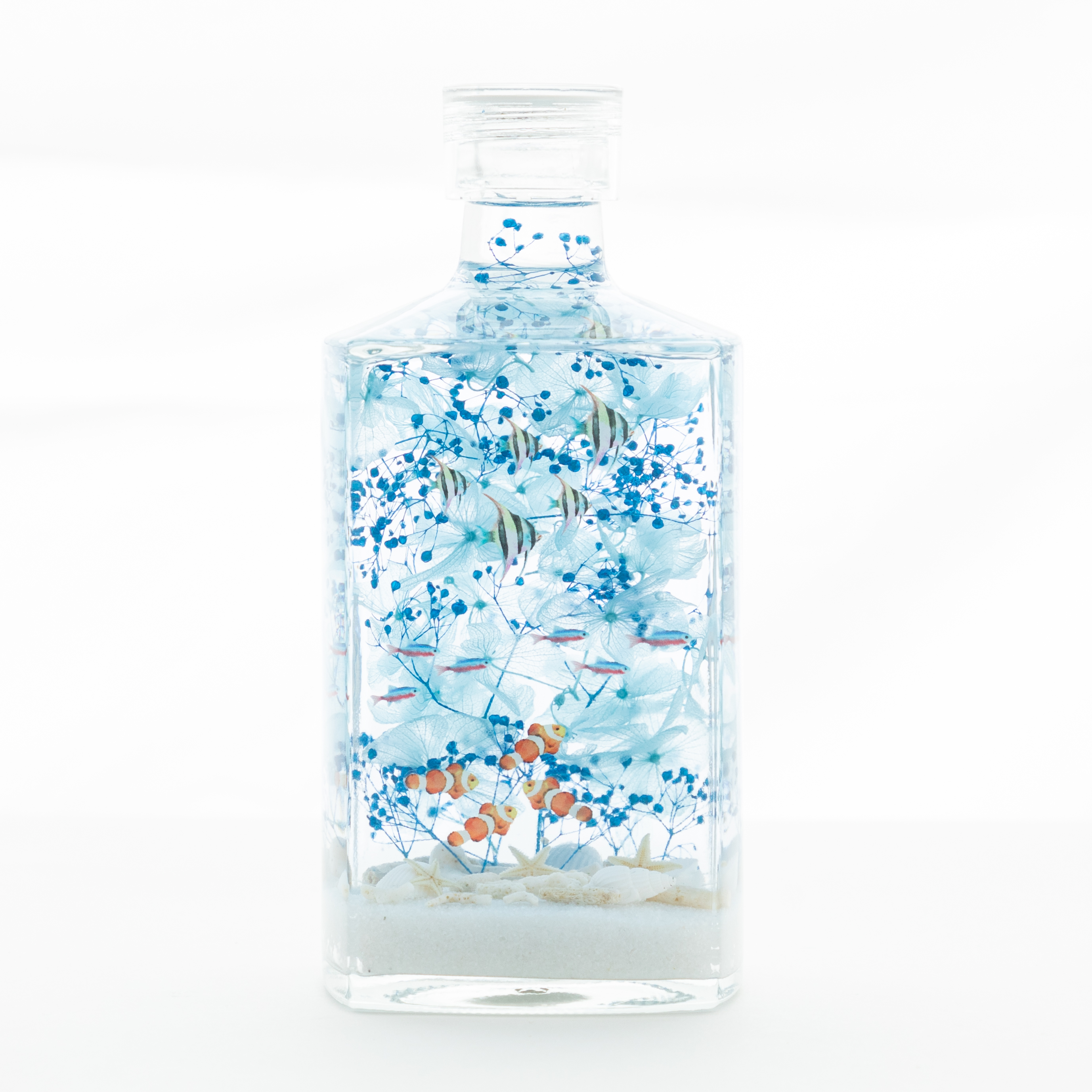 《インテリアハーバリウム》熱帯魚いっぱいの青い海＆ホワイトサンド（無料ギフトラッピング）