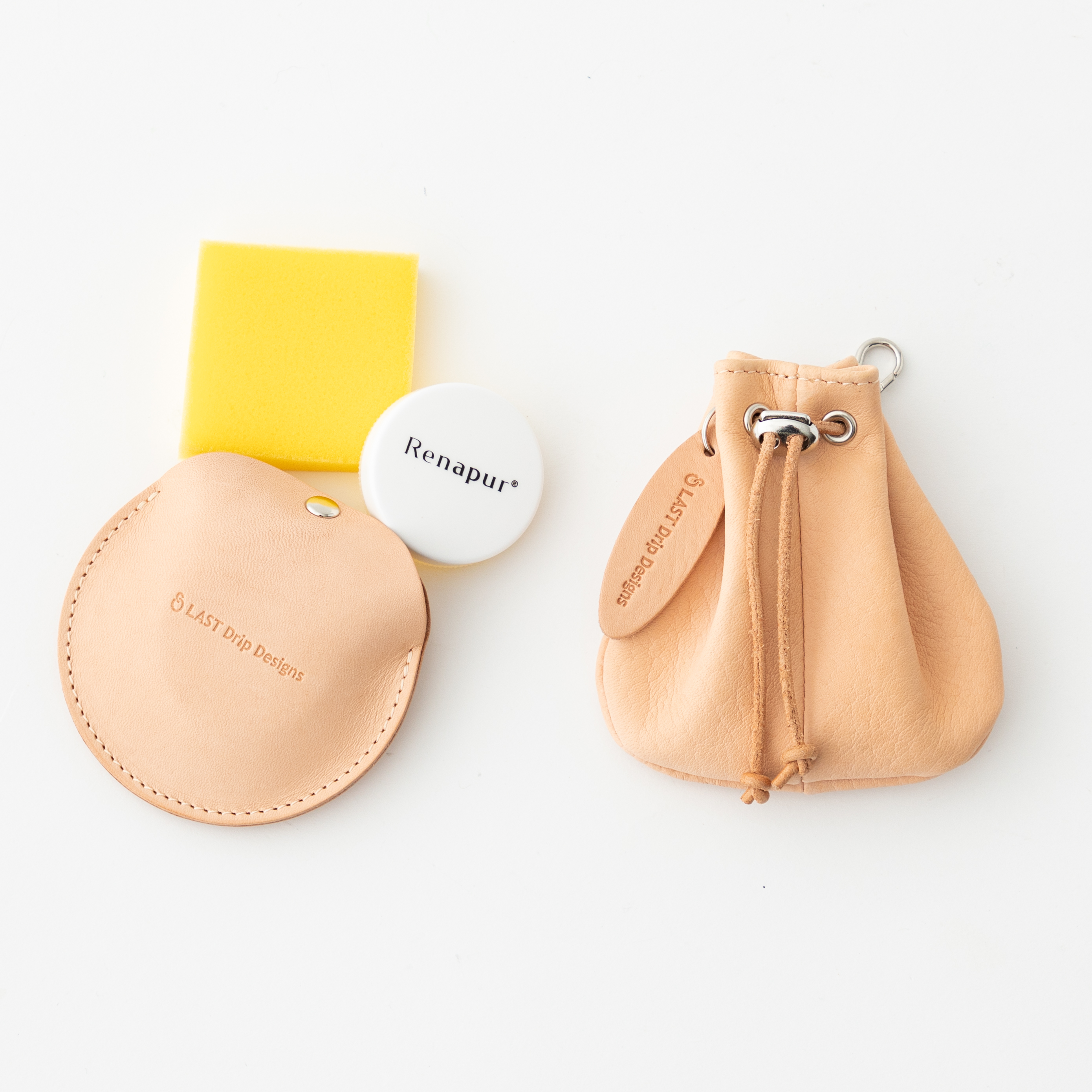 育てる本ヌメ革巾着袋セット（アクセサリーポーチ（巾着タイプ）＆持ち歩き用プチラナパー）