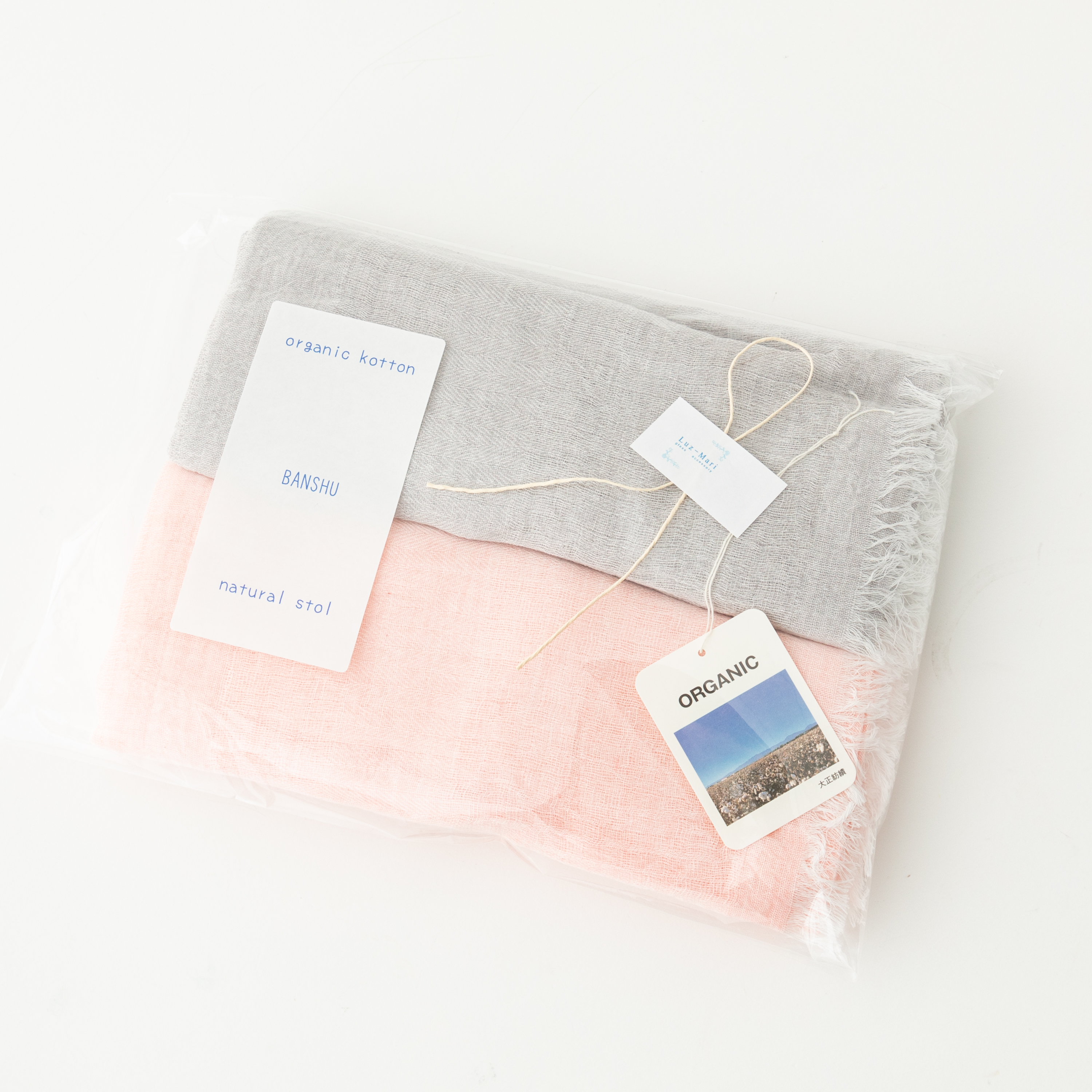 草木染め播州織ストールセット（ピンク&ライトグレー）