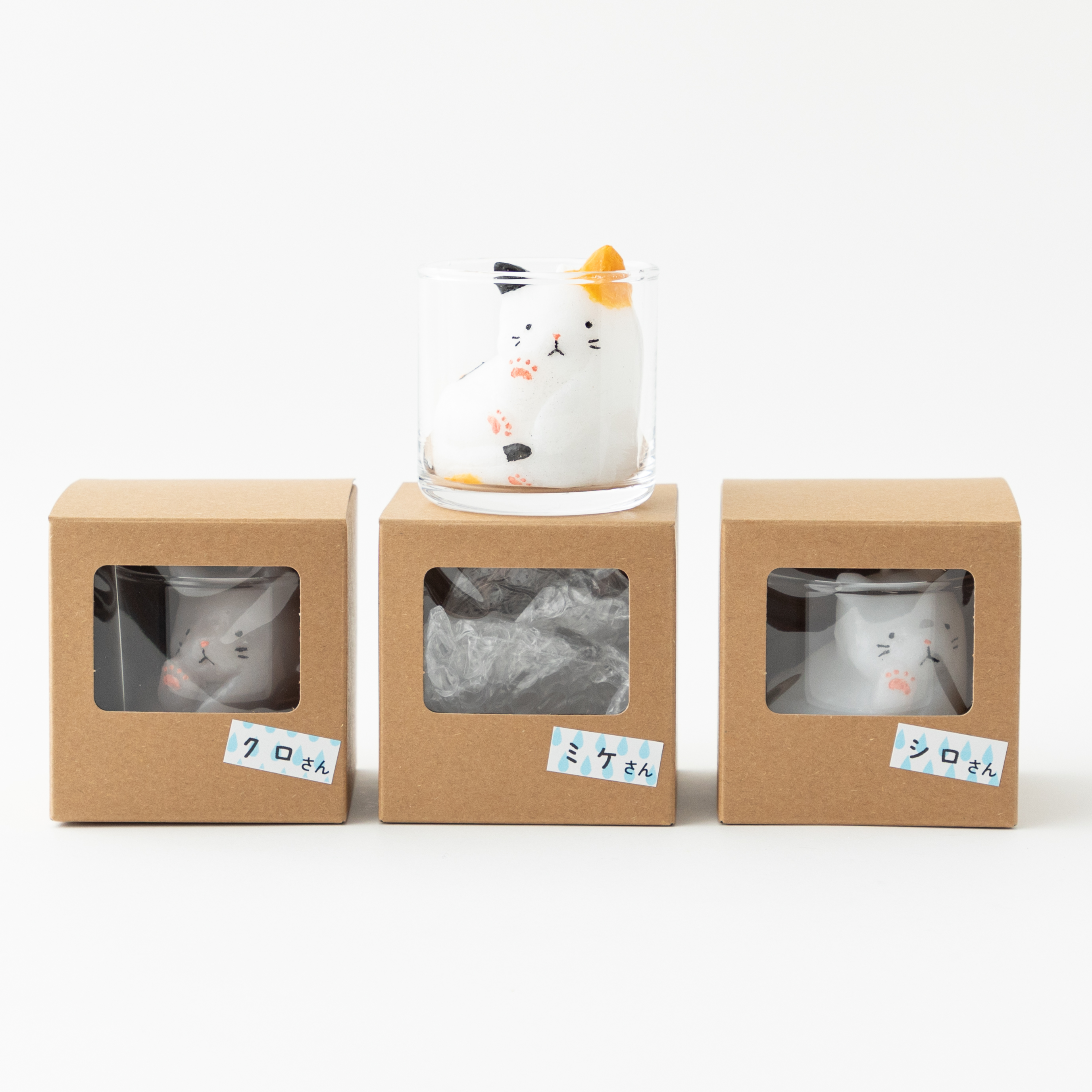 「猫は液体！」キャンドルセット（シロさん・クロさん・ミケさん）