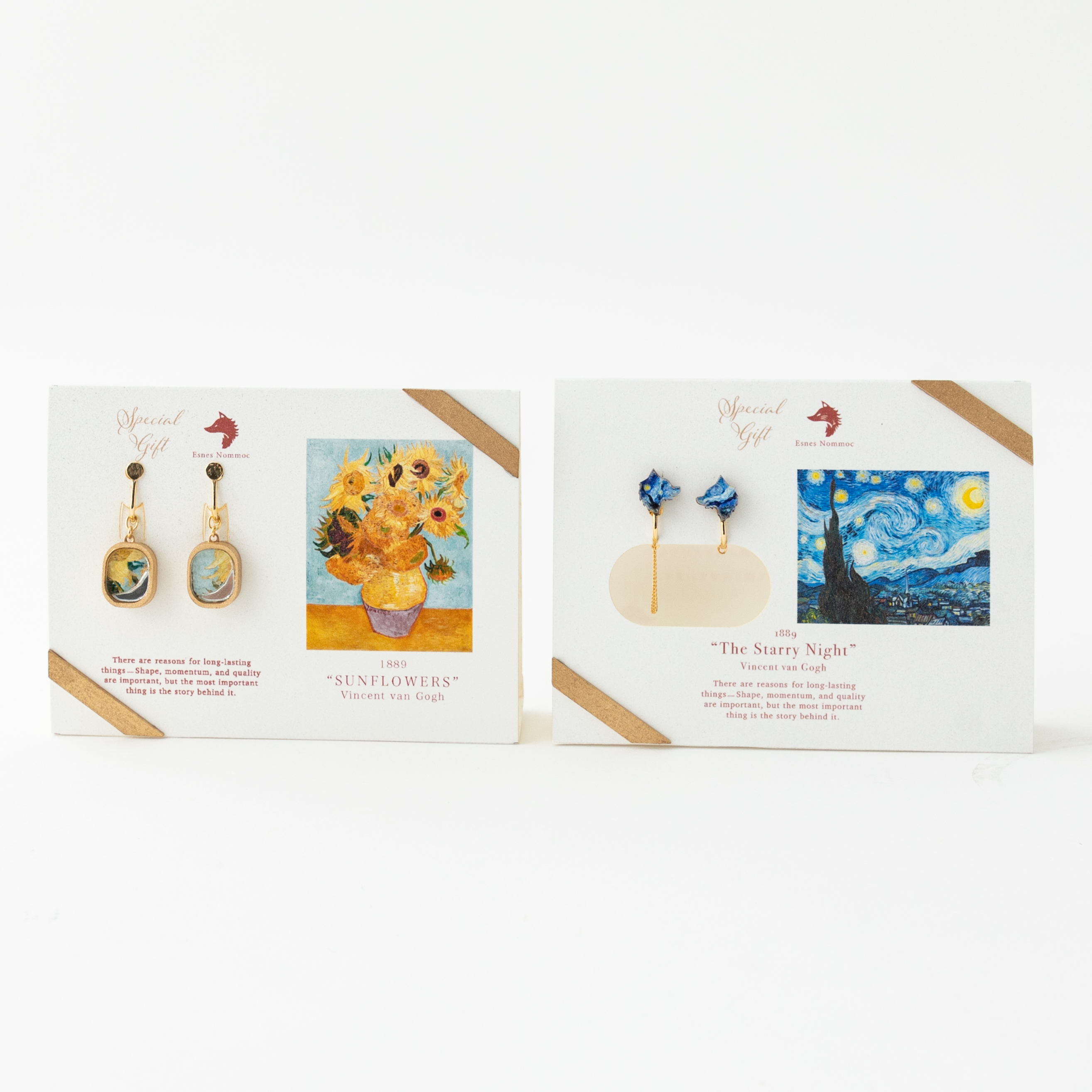 ＜ピアスorイヤリング＞ ゴッホの名画「星月夜」「ひまわり」 耳飾り2作セット