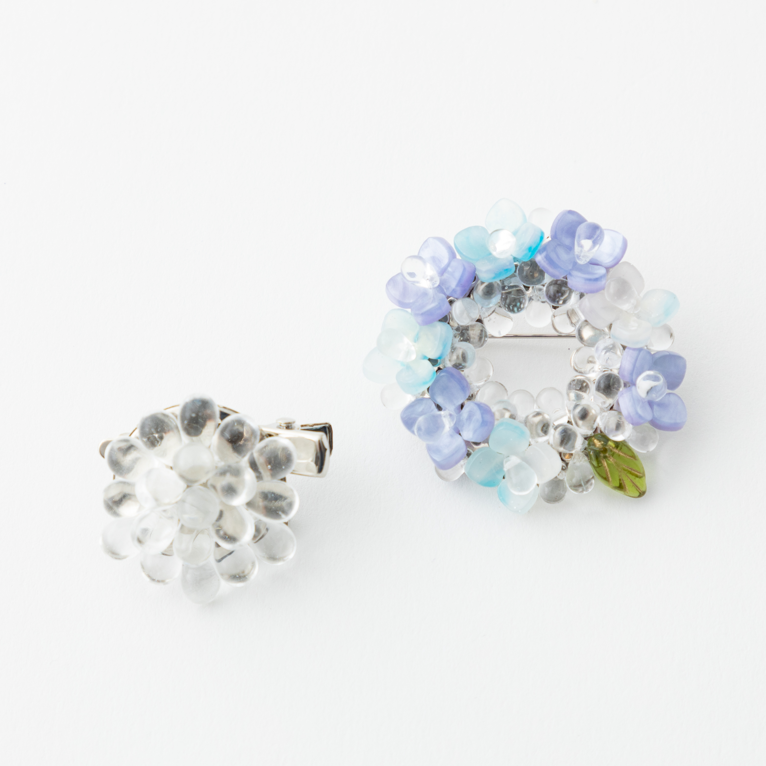 紫陽花の雨露ブローチ＆しずくをあつめたブローチクリップ