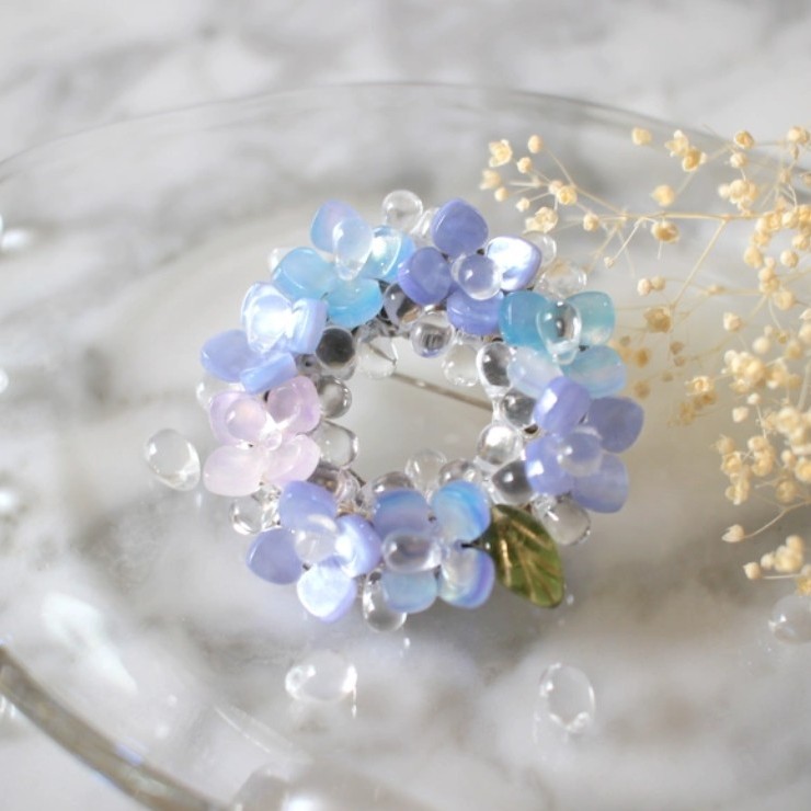 紫陽花の雨露ブローチ＆しずくをあつめたブローチクリップ